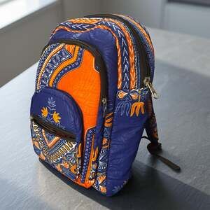 Vibrant Blue and Orange African Print Ankara Dashiki Backpack